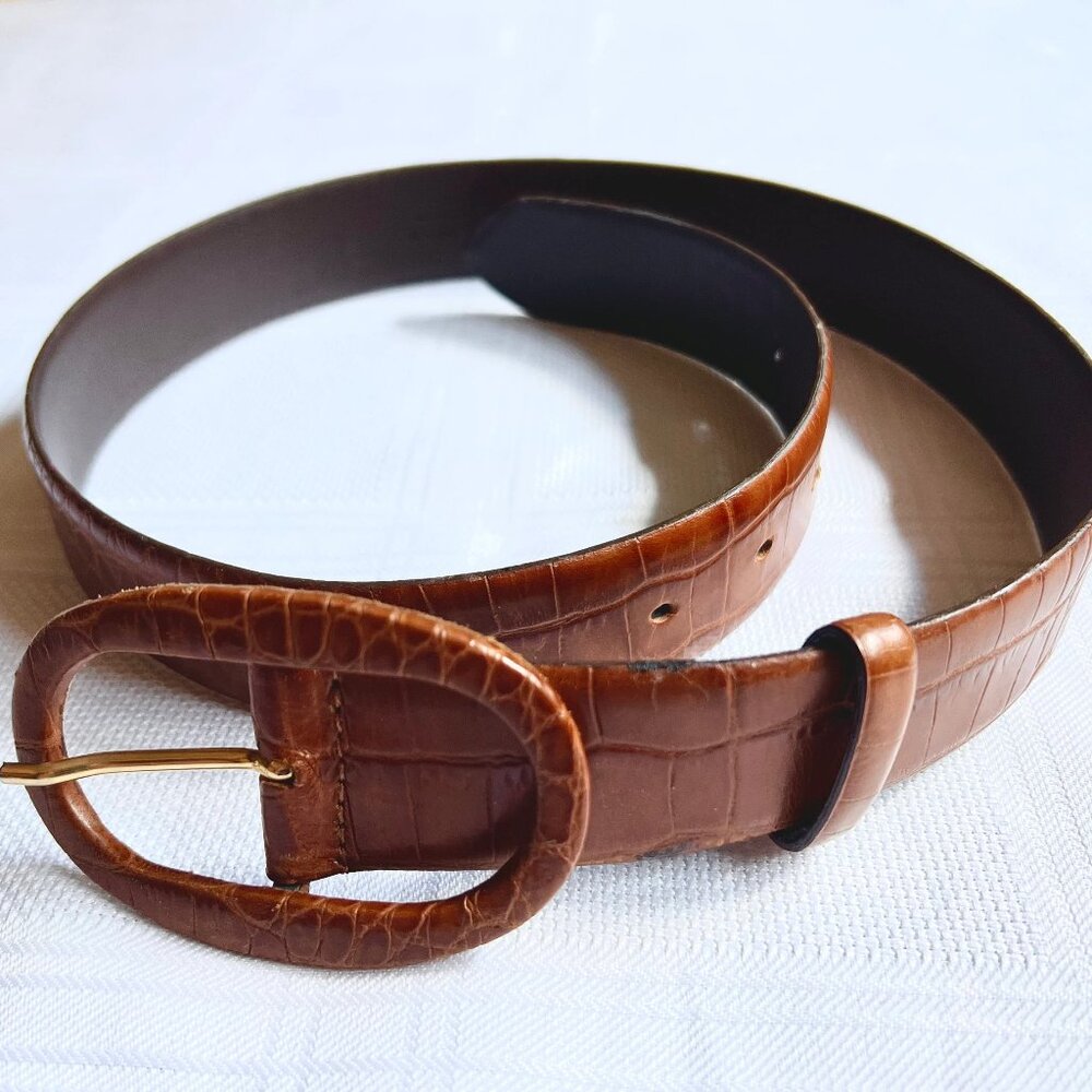 Crocodile style leather belt - made in Italy - vintage early 2000